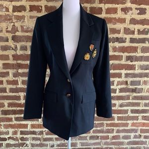 Anne Klein Crest Jacket Blazer patch school military navy blue